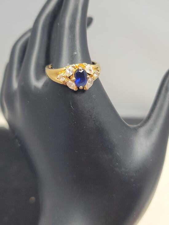 Corningware Jewelry - Vintage PD Premier Designs Blue Sapphire Glass Ring Size 7.5 Retro Glam Jewelry